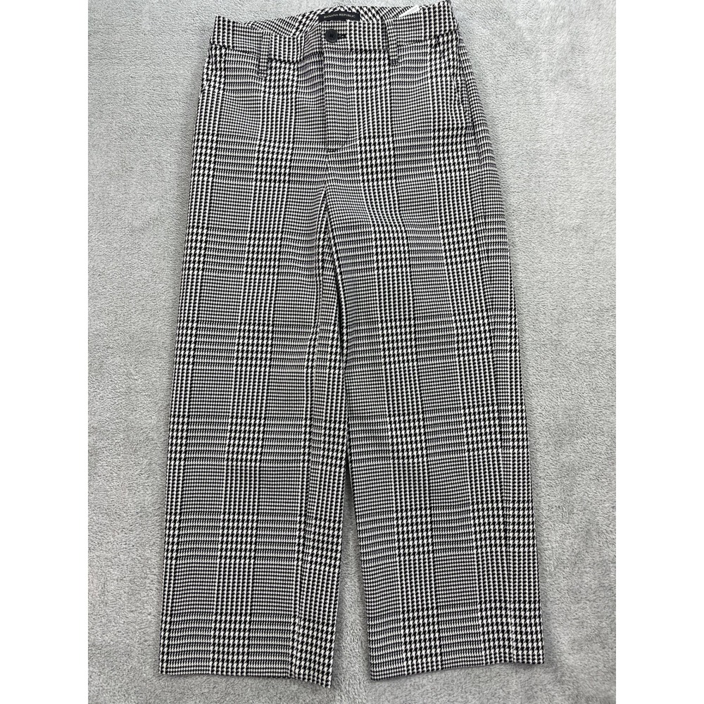 Banana Republic Pants Women 0 Black White Glen Plaid Wide Leg Trousers
